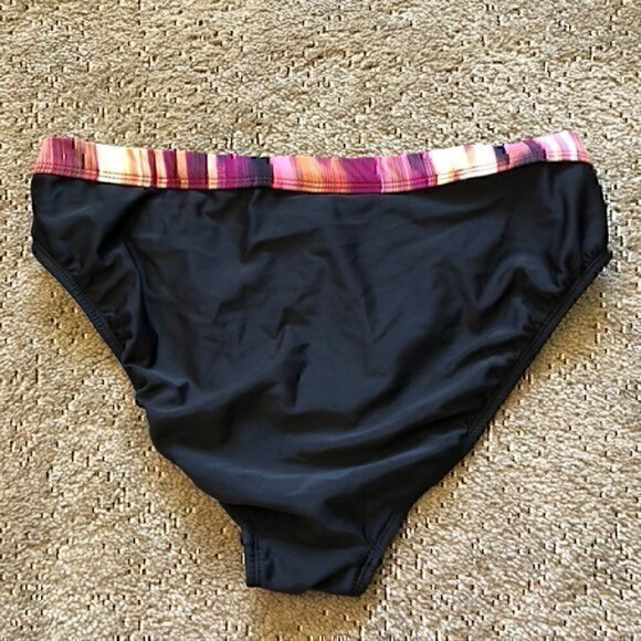 NEW NWOT 24TH OCEAN Black Purple Cream ish Stripe Bikini Swimsuit Bottom Large L - Picture 6 of 8